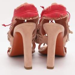 Pre Owned Santoni Multicolor Suede Fringe Lace Up Ankle Wrap Sandals 40