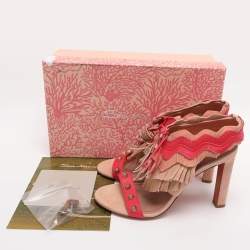 Pre Owned Santoni Multicolor Suede Fringe Lace Up Ankle Wrap Sandals 40