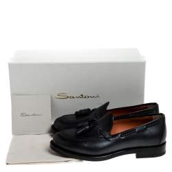 Santoni Grey Leather Tassel Detail Slip On Loafers Size 43