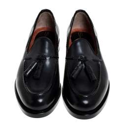 Santoni Grey Leather Tassel Detail Slip On Loafers Size 43