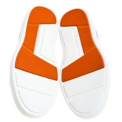 Pre Owned Santoni Dark Blue Leather and Elastic Band Lace Low Top Sneakers Size 37