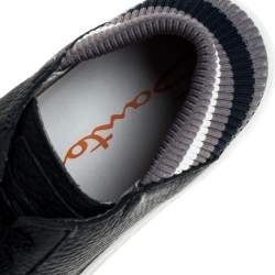 Pre Owned Santoni Dark Blue Leather and Elastic Band Lace Low Top Sneakers Size 37