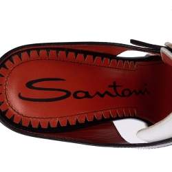 Santoni White/Black Leather Peep-Toe Mules Size 35.5