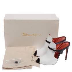 Santoni White/Black Leather Peep-Toe Mules Size 35.5