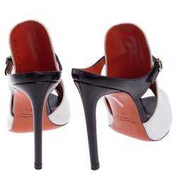 Santoni White/Black Leather Peep-Toe Mules Size 35.5