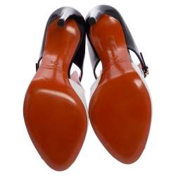 Santoni White/Black Leather Peep-Toe Mules Size 35.5
