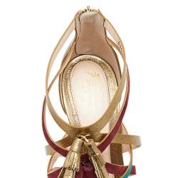 Pre Owned Santoni Multicolor Suede And Leather Fringe Detail Strappy Sandals Size 40