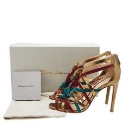 Pre Owned Santoni Multicolor Suede And Leather Fringe Detail Strappy Sandals Size 40