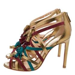 Pre Owned Santoni Multicolor Suede And Leather Fringe Detail Strappy Sandals Size 40