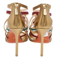 Pre Owned Santoni Multicolor Suede And Leather Fringe Detail Strappy Sandals Size 40