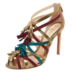 Pre Owned Santoni Multicolor Suede And Leather Fringe Detail Strappy Sandals Size 40