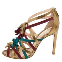Pre Owned Santoni Multicolor Suede And Leather Fringe Detail Strappy Sandals Size 40