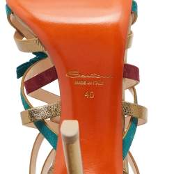 Pre Owned Santoni Multicolor Suede And Leather Fringe Detail Strappy Sandals Size 40