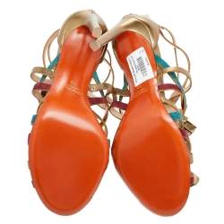 Pre Owned Santoni Multicolor Suede And Leather Fringe Detail Strappy Sandals Size 40