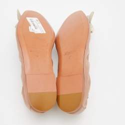 Santoni Beige Leather And Python Flower Bow Scrunch Ballet Flats Size 37