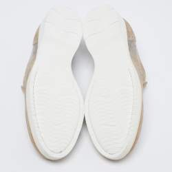 Santoni Grey Brogue Suede And Canvas Slip On Sneakers Size 39.5