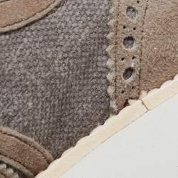 Santoni Grey Brogue Suede And Canvas Slip On Sneakers Size 39.5