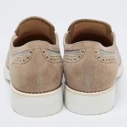 Santoni Grey Brogue Suede And Canvas Slip On Sneakers Size 39.5