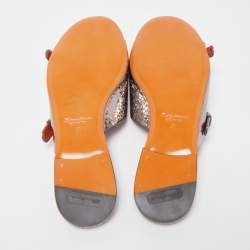 Santoni Metallic Python Embossed Leather Flat Slides Size 41