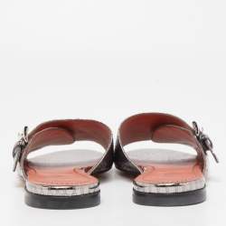 Santoni Metallic Python Embossed Leather Flat Slides Size 41