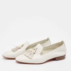 Santoni White Leather Tassel Detail Loafers Size 37