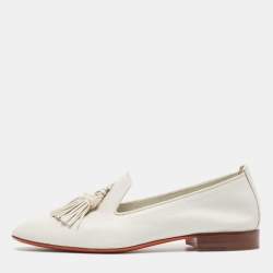 Santoni White Leather Tassel Detail Loafers Size 37