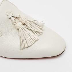 Santoni White Leather Tassel Detail Loafers Size 37