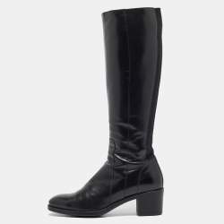 Santoni Black Leather Knee Length Boots Size 38.5