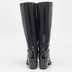 Santoni Black Leather Knee Length Boots Size 38.5