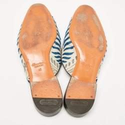 Santoni Grey/Blue Canvas Tassel Detail Mules Size 40