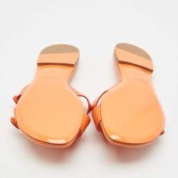Santoni Orange Leather Foresaw Flat Slides Size 38