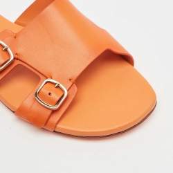 Santoni Orange Leather Foresaw Flat Slides Size 38