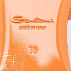Santoni Orange Leather Foresaw Flat Slides Size 38