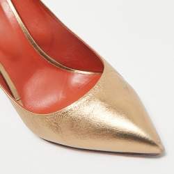 Santoni Metallic Leather Pointed Toe Pumps Size 37