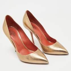 Santoni Metallic Leather Pointed Toe Pumps Size 37