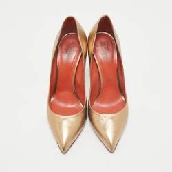 Santoni Metallic Leather Pointed Toe Pumps Size 37