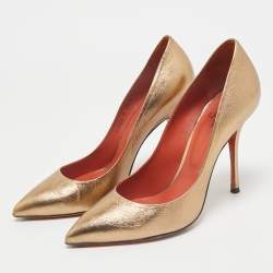 Santoni Metallic Leather Pointed Toe Pumps Size 37