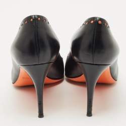 Pre Owned Santoni Black Leather Pointed Toe Pumps Size 36.5