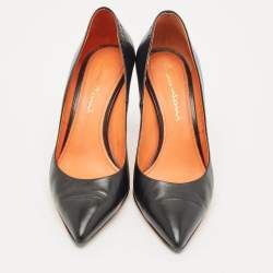 Pre Owned Santoni Black Leather Pointed Toe Pumps Size 36.5