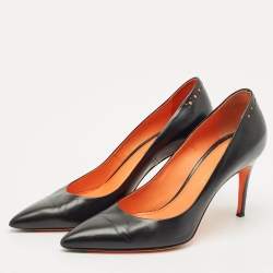 Pre Owned Santoni Black Leather Pointed Toe Pumps Size 36.5