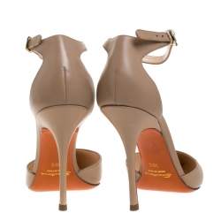 Pre Owned Santoni Beige Leather Pointed Toe Ankle Strap Sandals Size 39.5