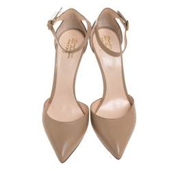 Pre Owned Santoni Beige Leather Pointed Toe Ankle Strap Sandals Size 39.5