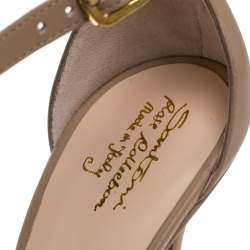 Pre Owned Santoni Beige Leather Pointed Toe Ankle Strap Sandals Size 39.5