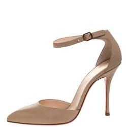 Pre Owned Santoni Beige Leather Pointed Toe Ankle Strap Sandals Size 39.5