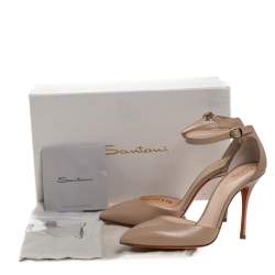 Pre Owned Santoni Beige Leather Pointed Toe Ankle Strap Sandals Size 39.5
