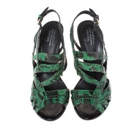 Santoni Green Python Leather Strappy Slingback Sandals Size 39