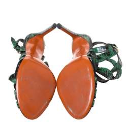 Santoni Green Python Leather Strappy Slingback Sandals Size 39