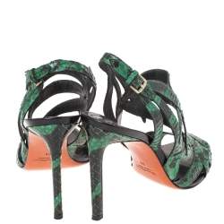 Santoni Green Python Leather Strappy Slingback Sandals Size 39