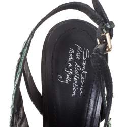 Santoni Green Python Leather Strappy Slingback Sandals Size 39