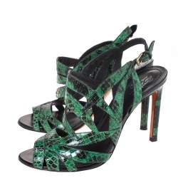 Santoni Green Python Leather Strappy Slingback Sandals Size 39